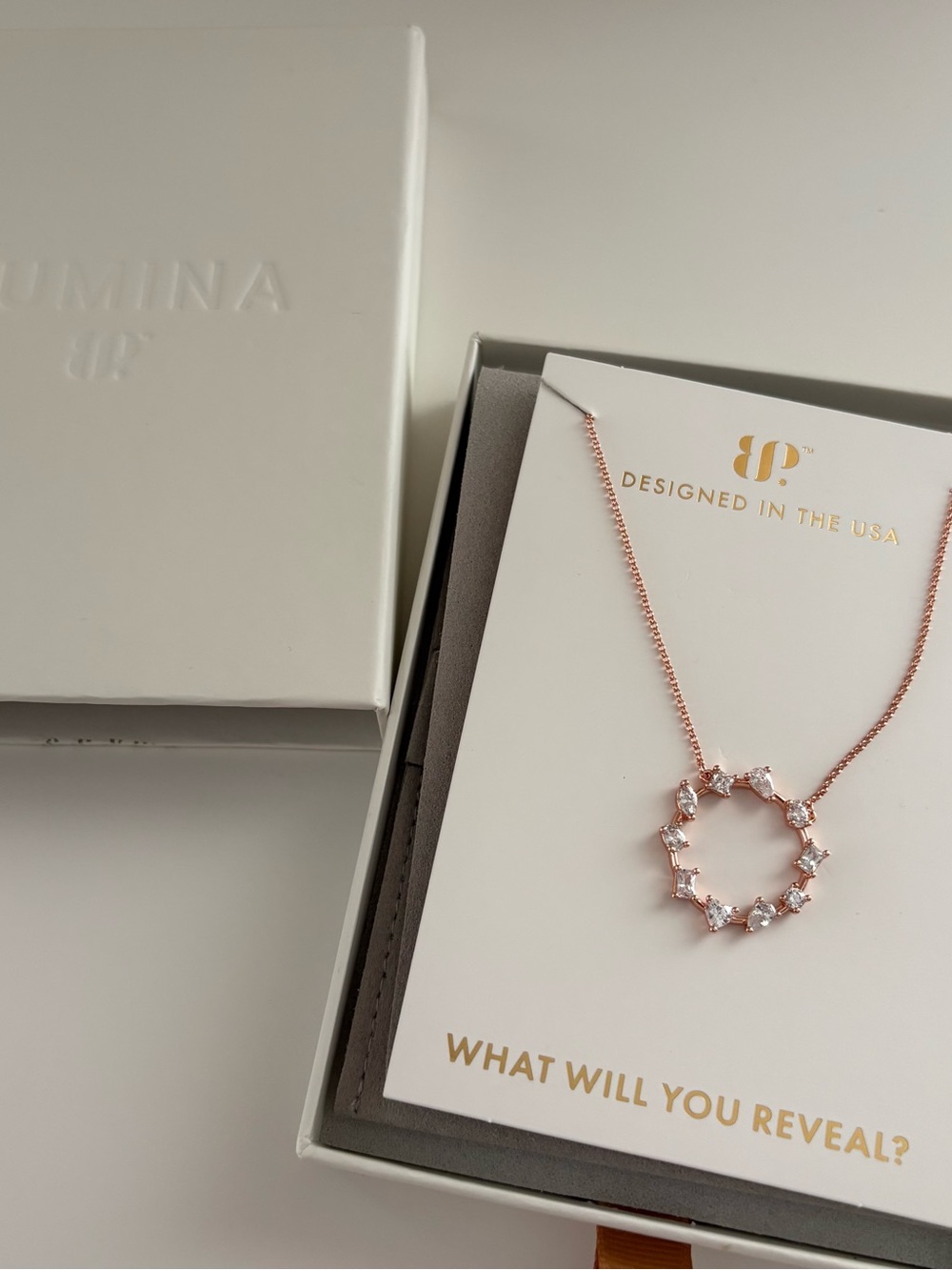 Bomb Party Lumina Pageant of Pave Necklace NK91992 Diamond CZ Rose Gold Plating